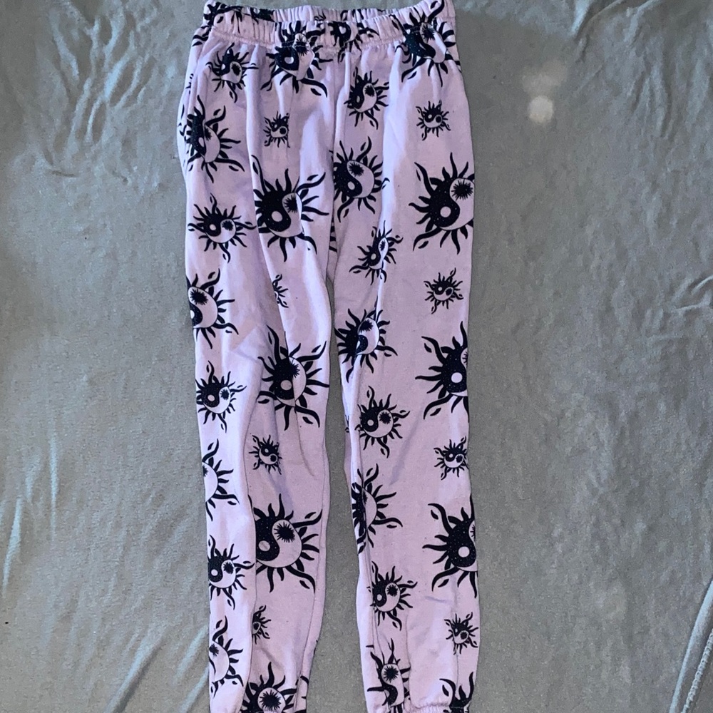 Kids Purple Sweatpants with Black Sun Pattern